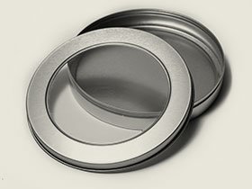 See-through window tin box produced by tin box manufacturer